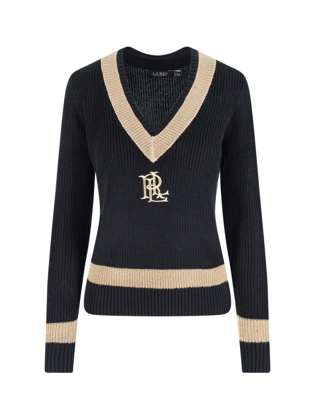 Ralph Lauren V-neck Logo Knitwear In Black