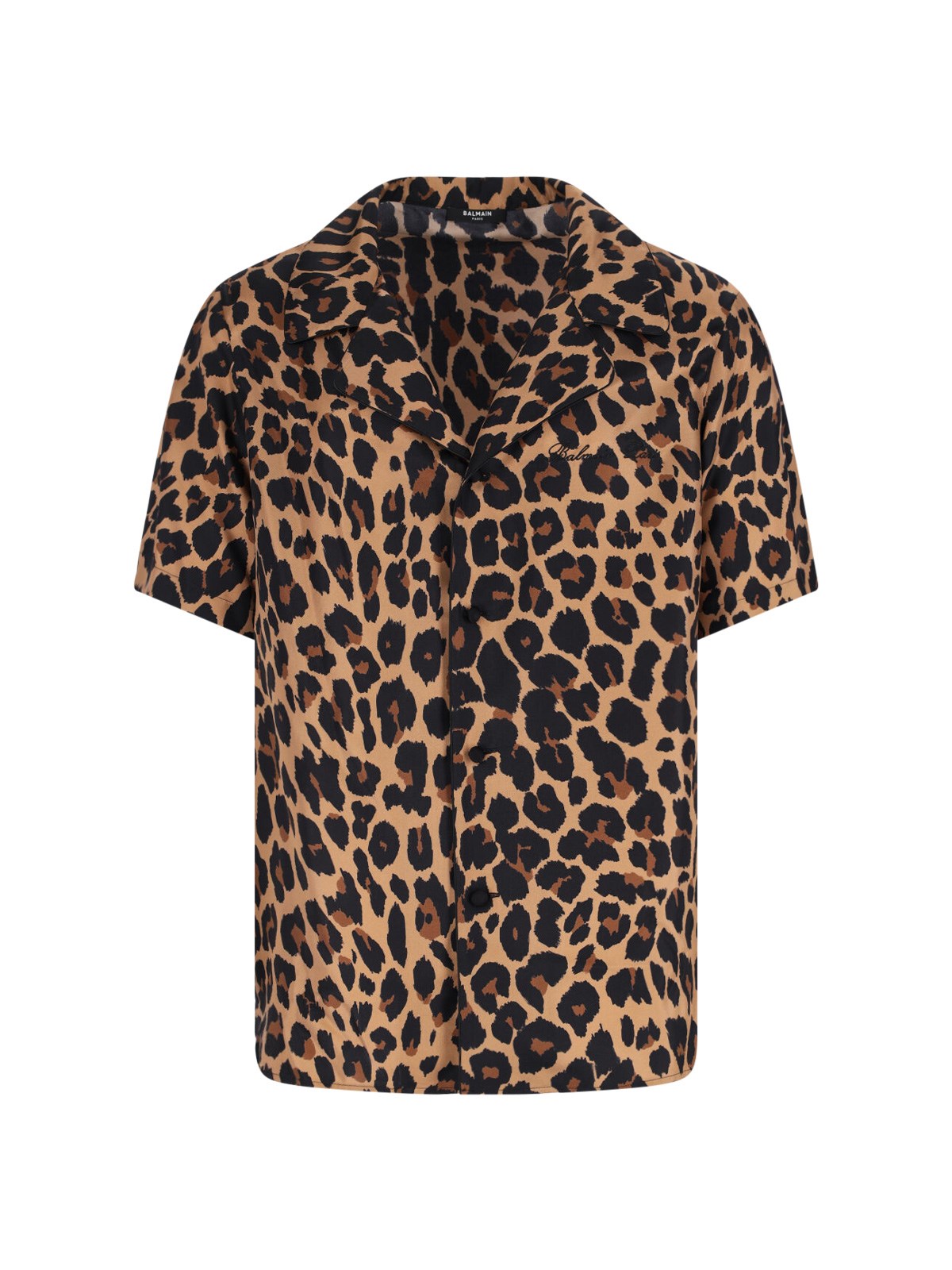 Balmain Animal Print Chest Pocket Shirt In Brown