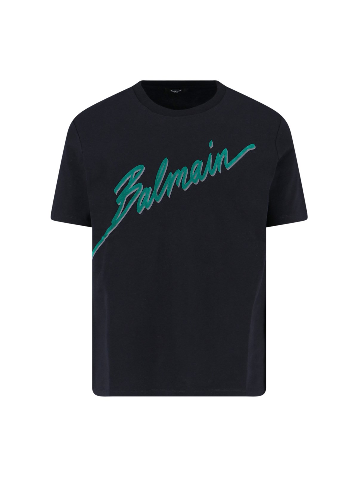 Balmain Black Crewneck T-shirt With Logo Lettering Print On The Front In Cotton Man In Black