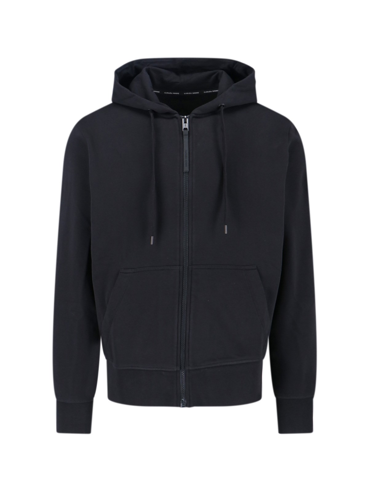 Canada Goose Black Zip-up Hoodie With Drawstring And Logo Patch In Black