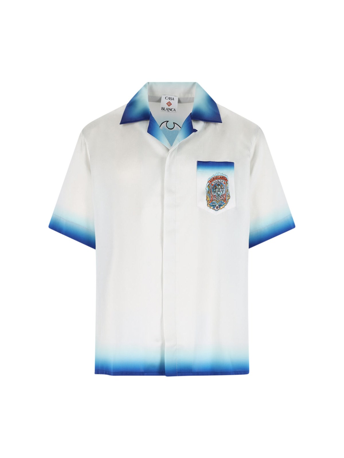 Casablanca White Shirt With Cuban Collar And Maxi Logo Printed On The Back In Silk Man In White
