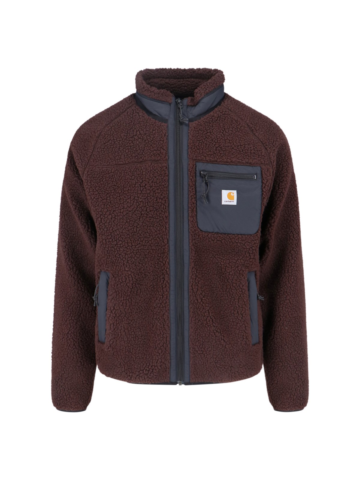 Carhartt Fleece Jacket With High Collar And Pockets In Brown