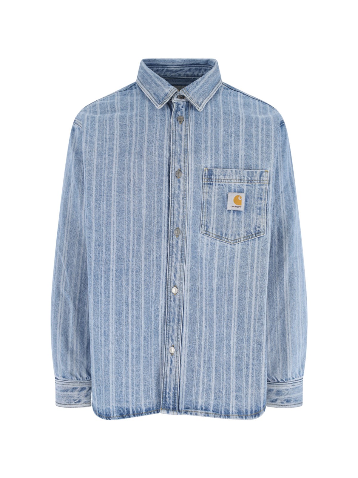 Carhartt Striped Cotton Shirt Jacket With Chest Pocket In Blue