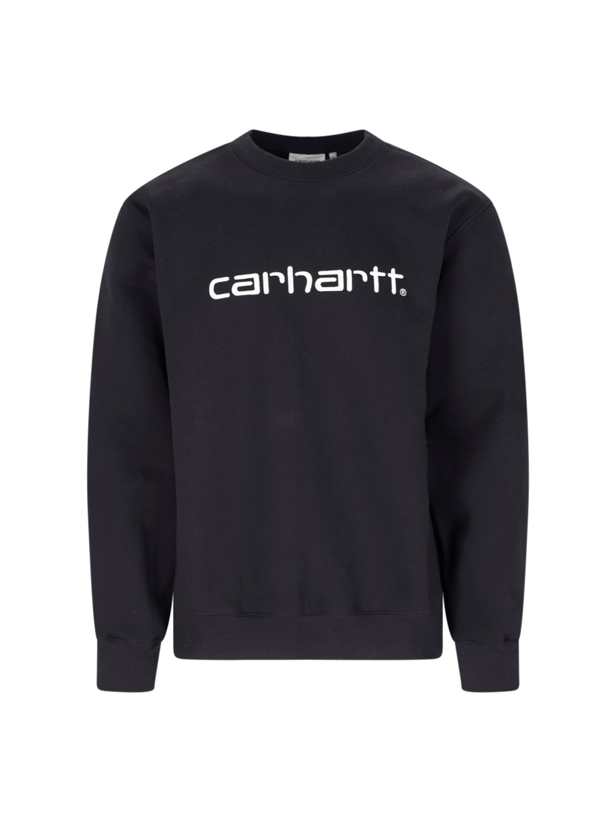 Carhartt Fleeced Cotton Crew-neck Sweatshirt With Embossed Logo In Black