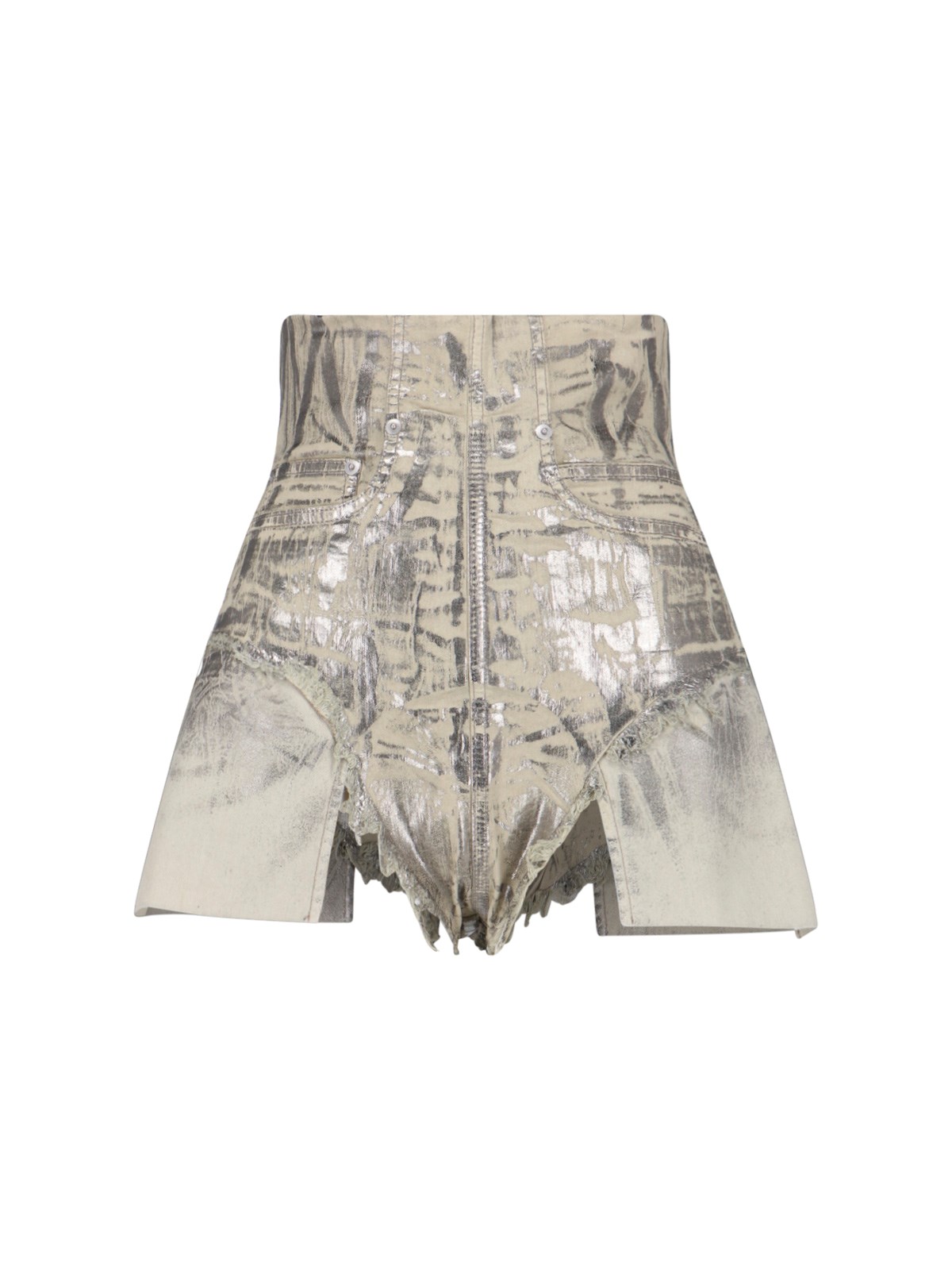 Rick Owens Drkshdw High Waist Metallic Finish Frayed Hem Shorts In Multi