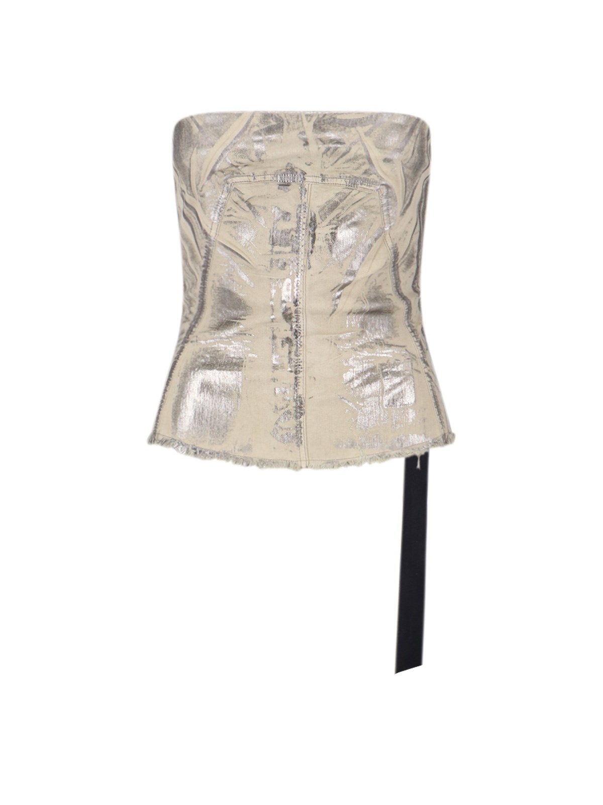 Rick Owens Drkshdw Sleeved Top With Strap Detail And Metallic Finish In Neutral