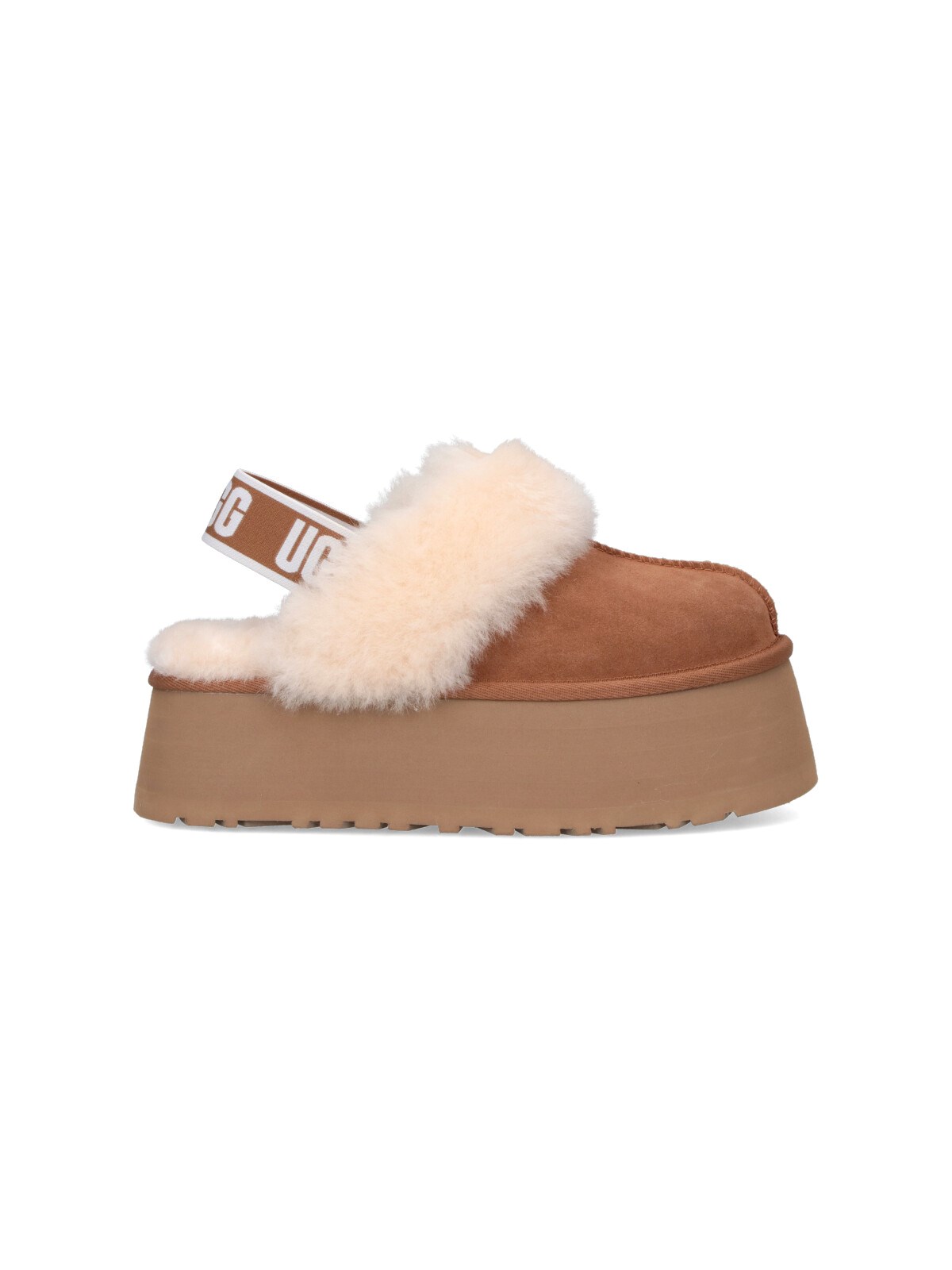 Ugg Platform Mules Made Of Camel-colored Leather With Faux Fur And Elastic Back In Brown