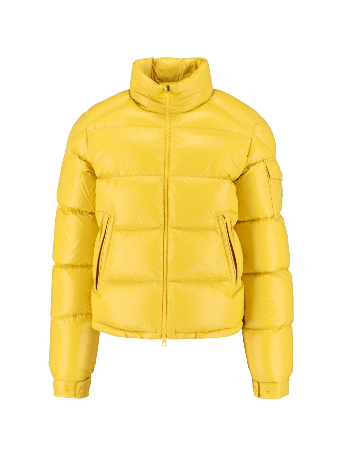 Moncler Levitha Hooded Short Down Jacket In Yellow