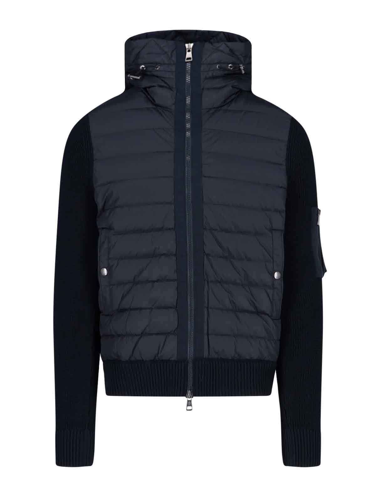 Moncler Men Woll Blend Cardigan With Padded Inserts In Blue