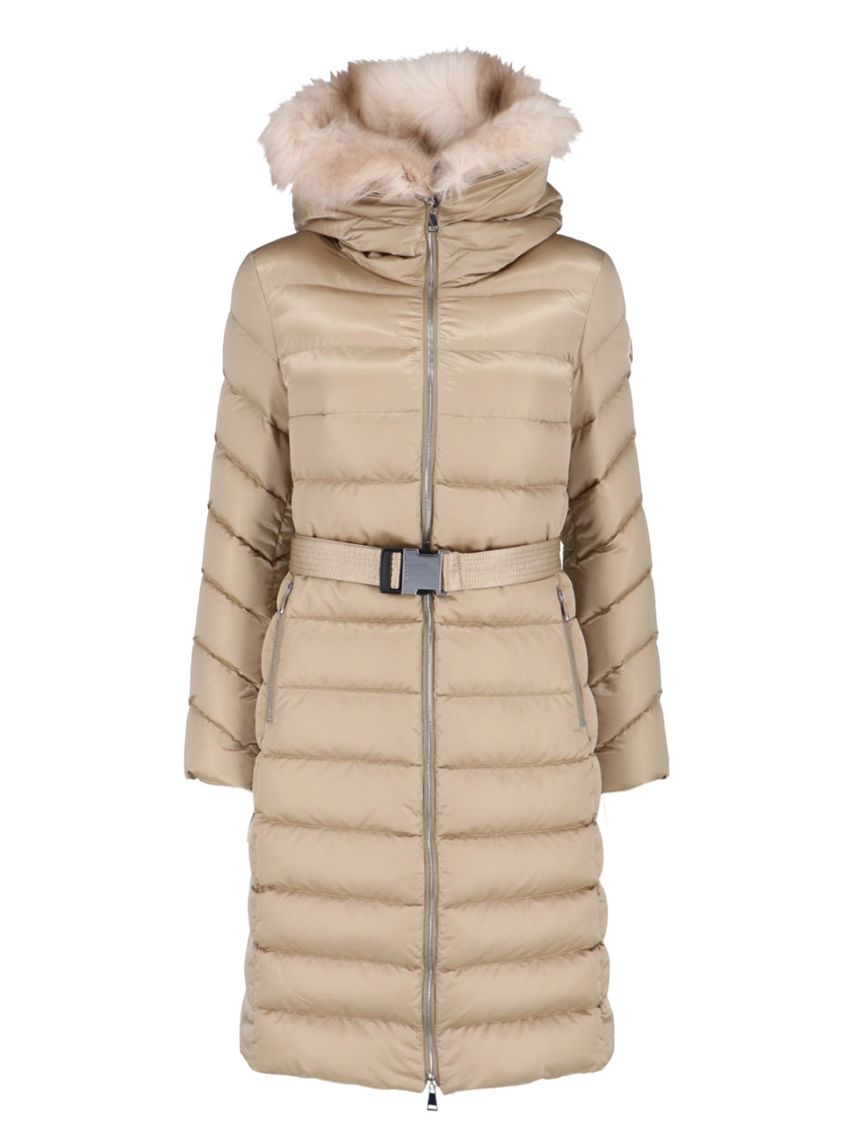 Moncler Long Down Jacket "leerise" In Brown