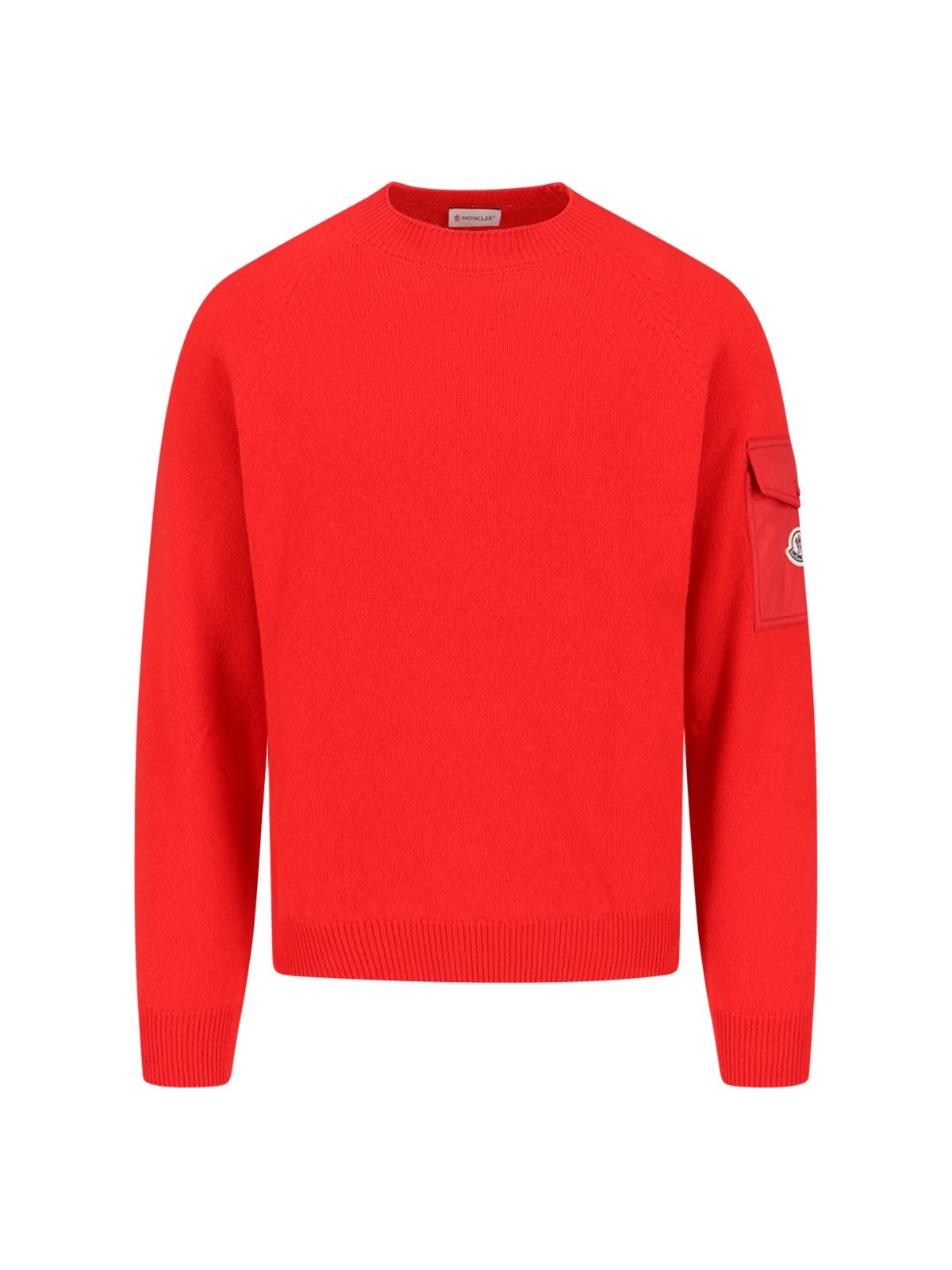 Moncler Sleeve-pocket Crew-neck Sweater In Red
