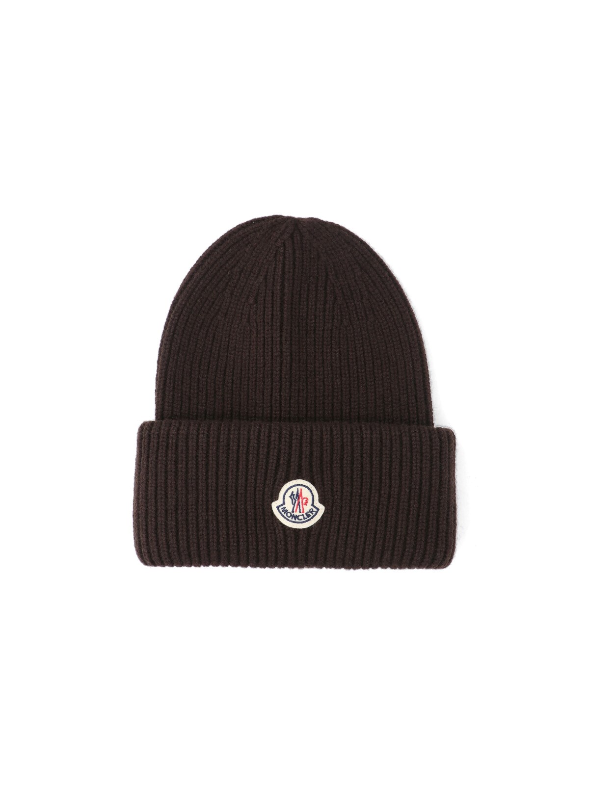 Moncler Dark Brown Wool Blend Beanie Hat In Brown