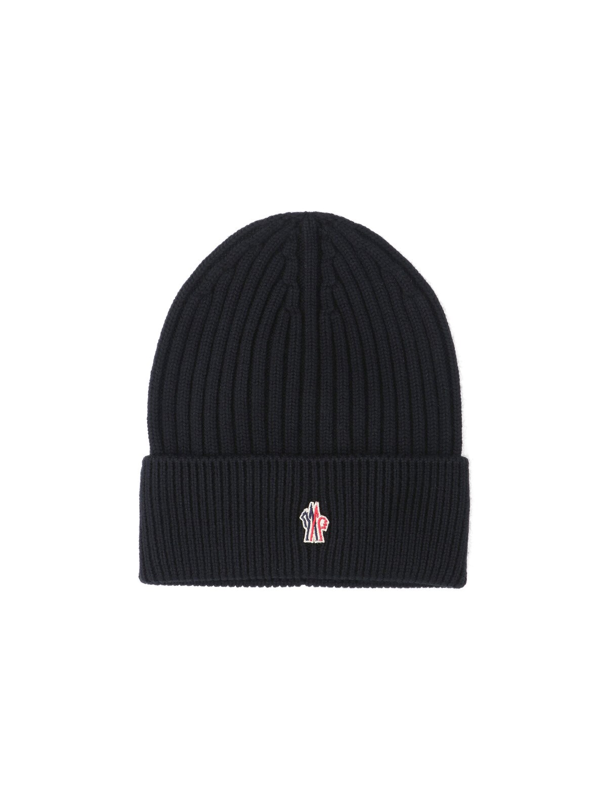 Moncler Black Ribbed Virgin Wool Knit Beanie In Black