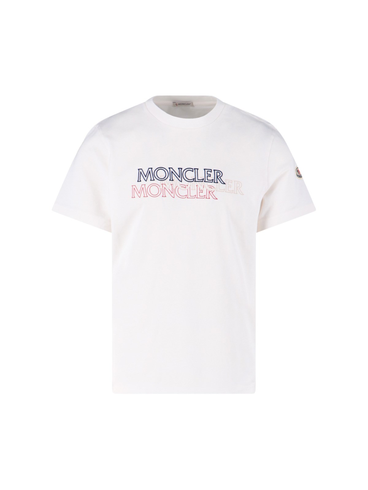 Moncler Flocked Logo T-shirt With Crew Neck And Design In White
