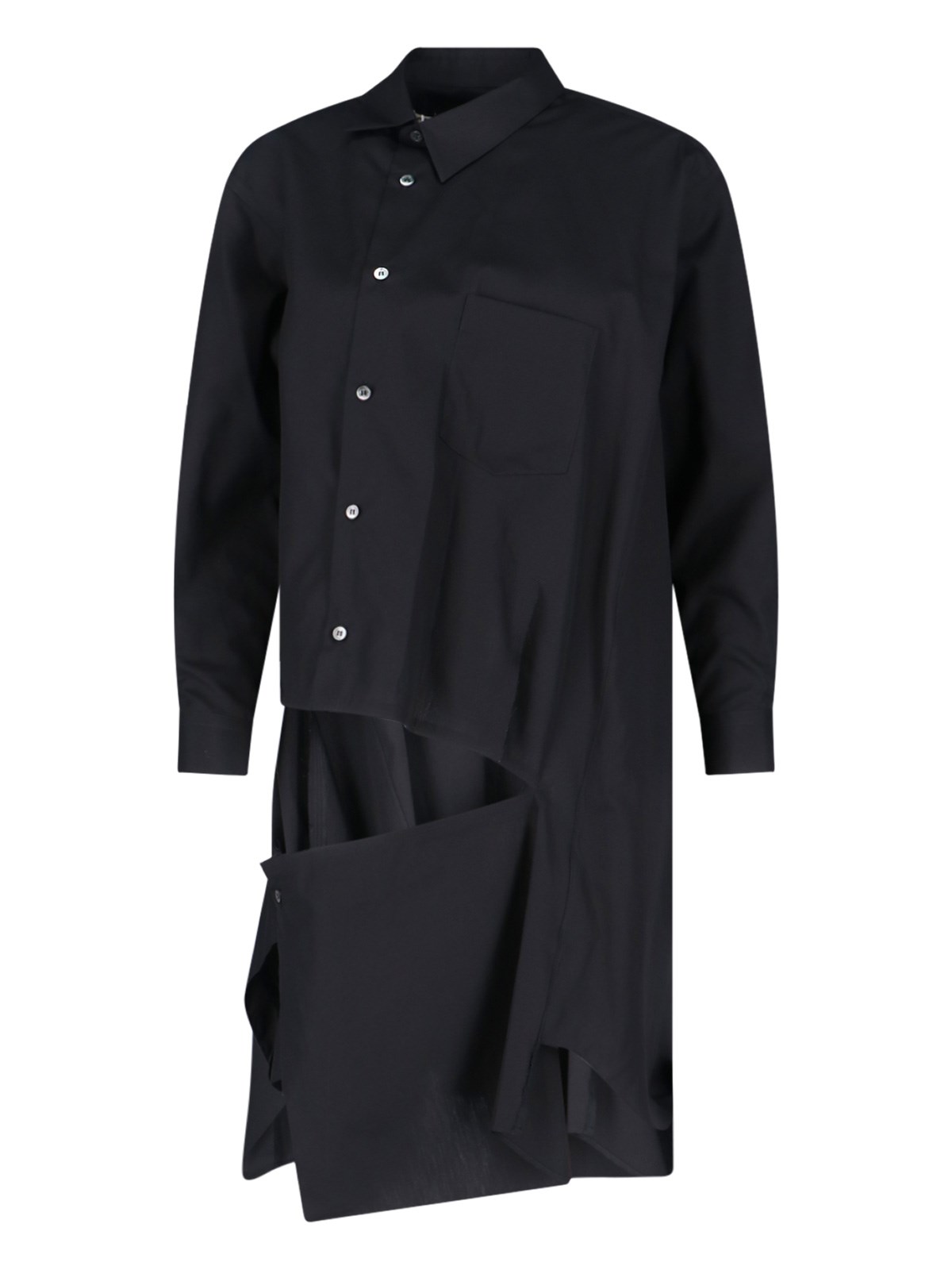 Comme Des Garçons Long Sleeve Asymmetric Hem Collared Top In Black