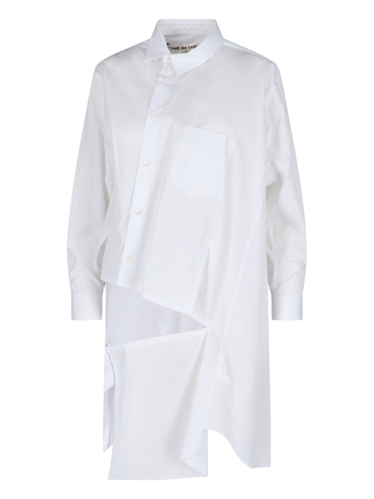 Comme Des Garçons Longline Asymmetric Hem Top Chest Pocket In White