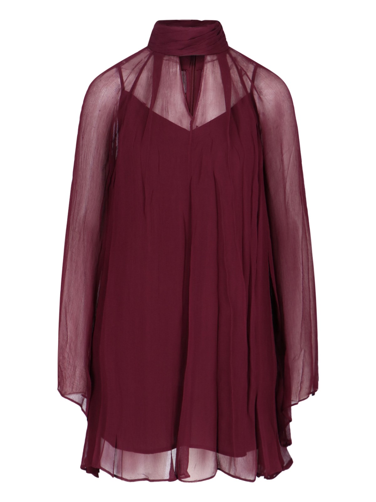 Staud Silk Dress With Cowl Neckline And Puff Sleeves In Red