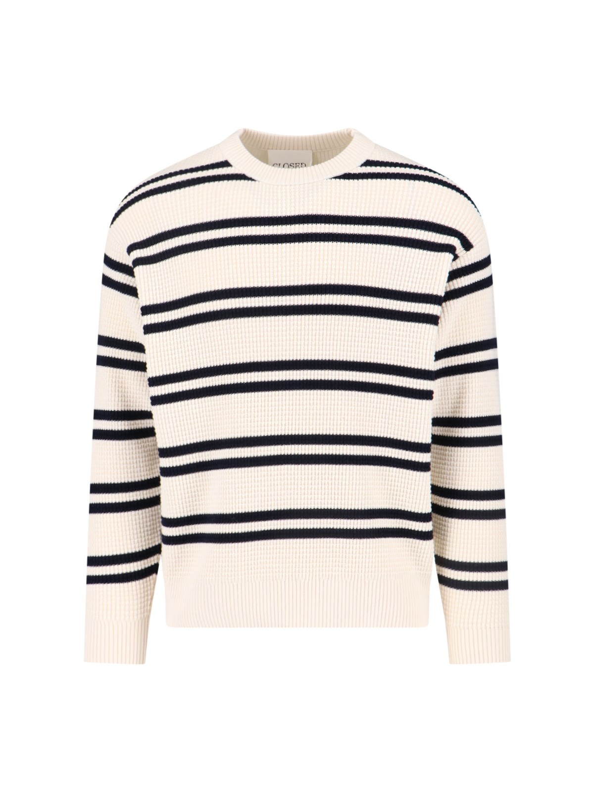 Closed Contrasting Stripe Knit Sweater With Relaxed Fit In White