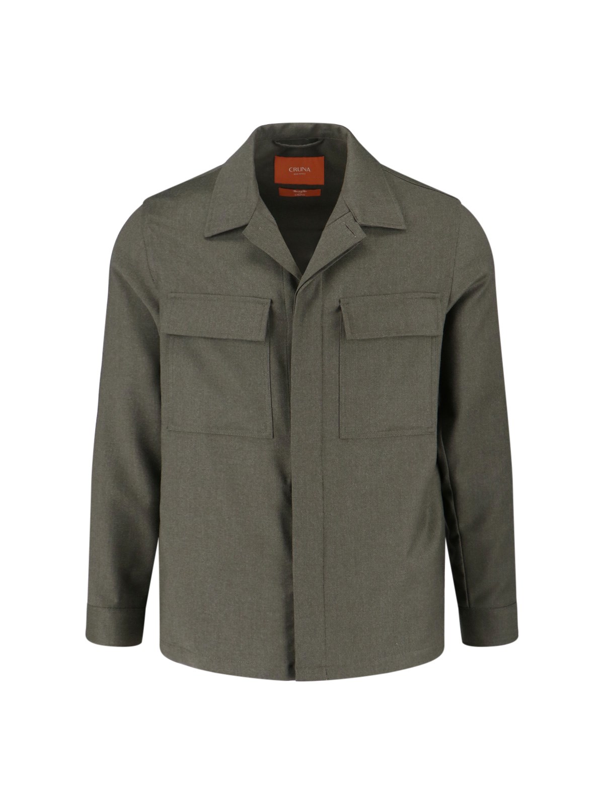 Cruna Structured Wool Shirt Jacket With Classic Collar And Chest Pockets In Green