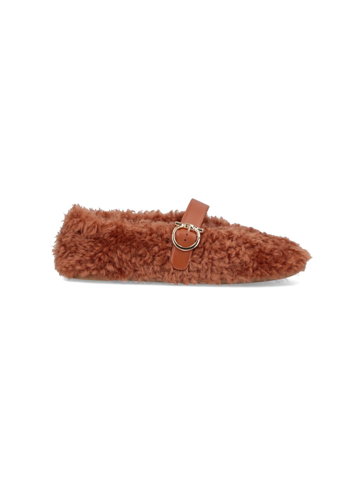Ferragamo 'Gancini' Shearling Ballet Flats