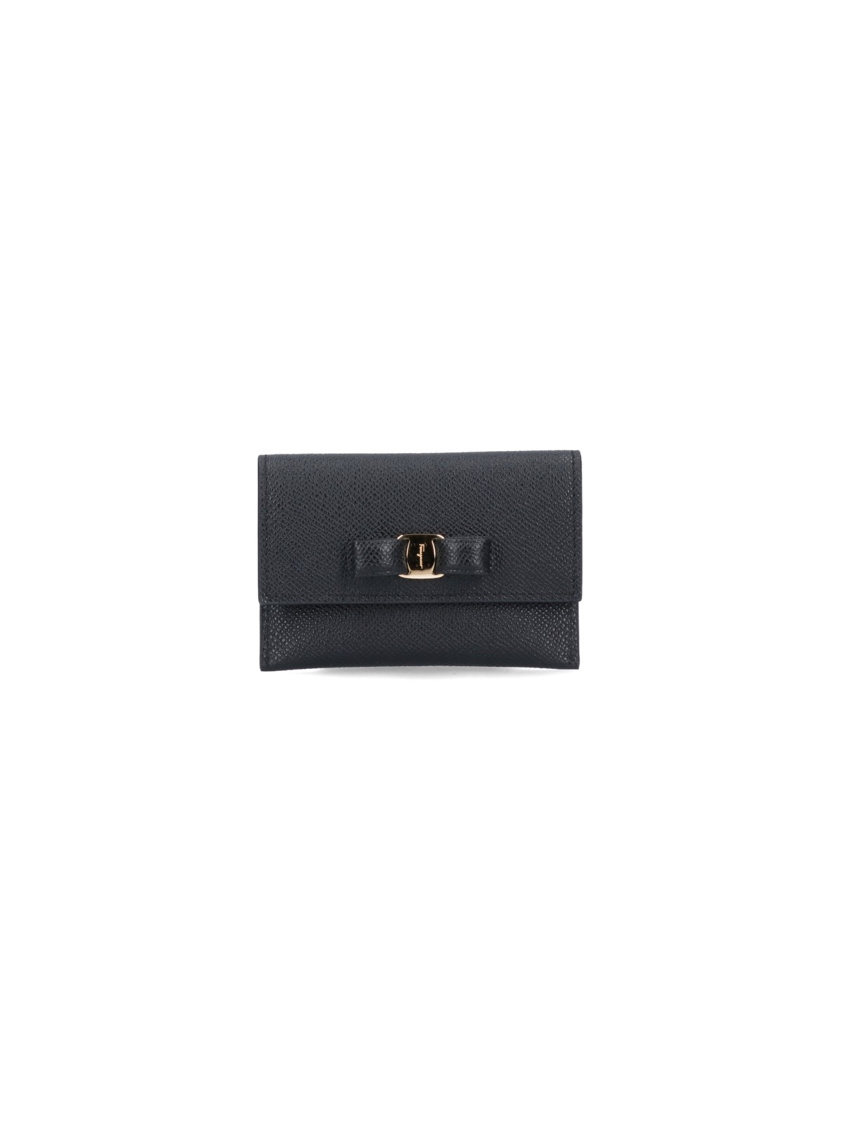 Ferragamo Textured Bow Detail Cardholder And Wallet In Black