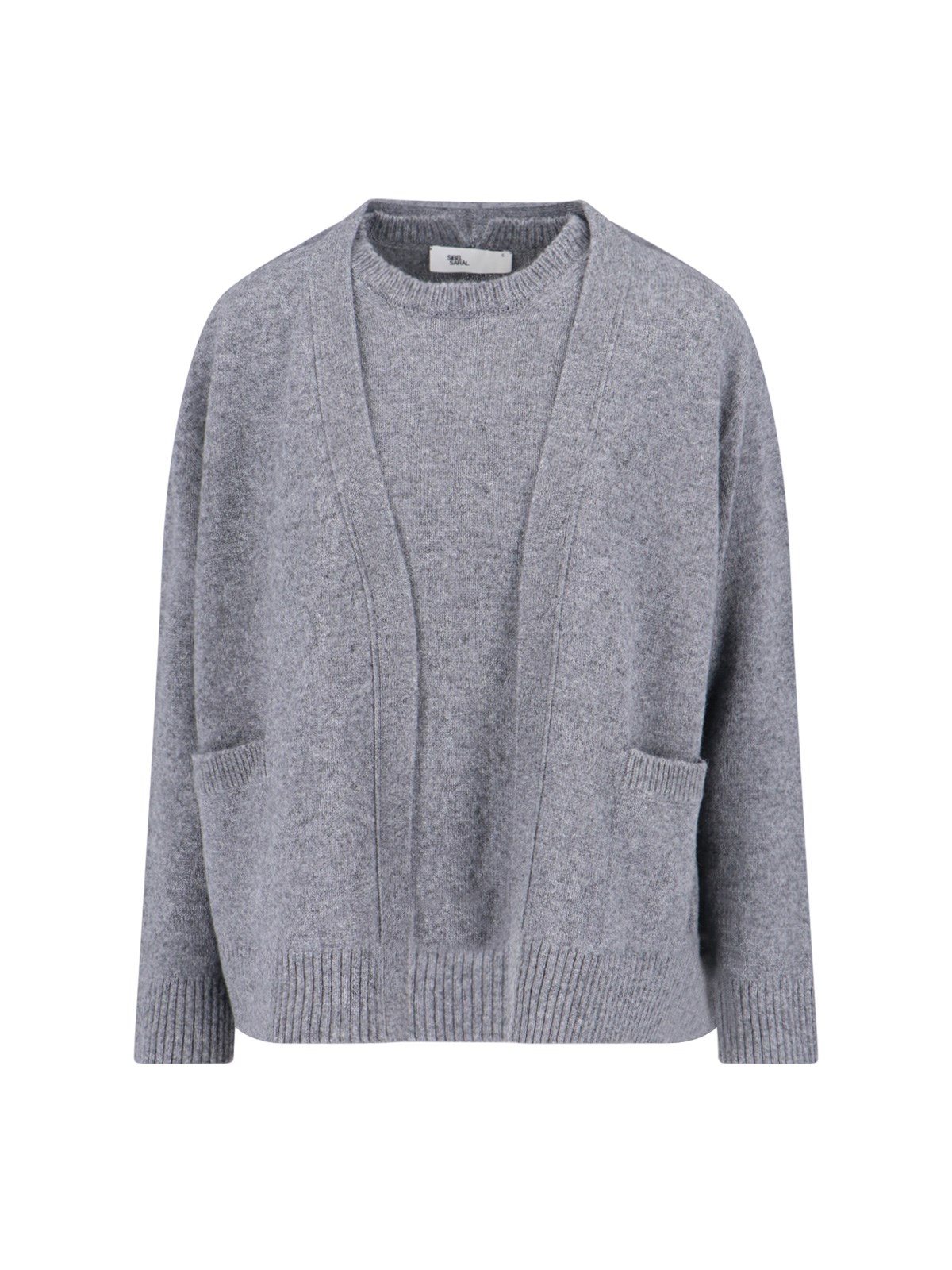 Sibel Saral Layered Medium-grey Knit Sweater With Open-front Cardigan Style In Gray