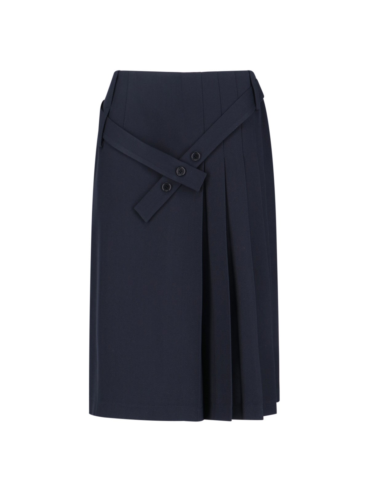 Sibel Saral Navy Wool Midi Skirt With Pleated Detail In Blue