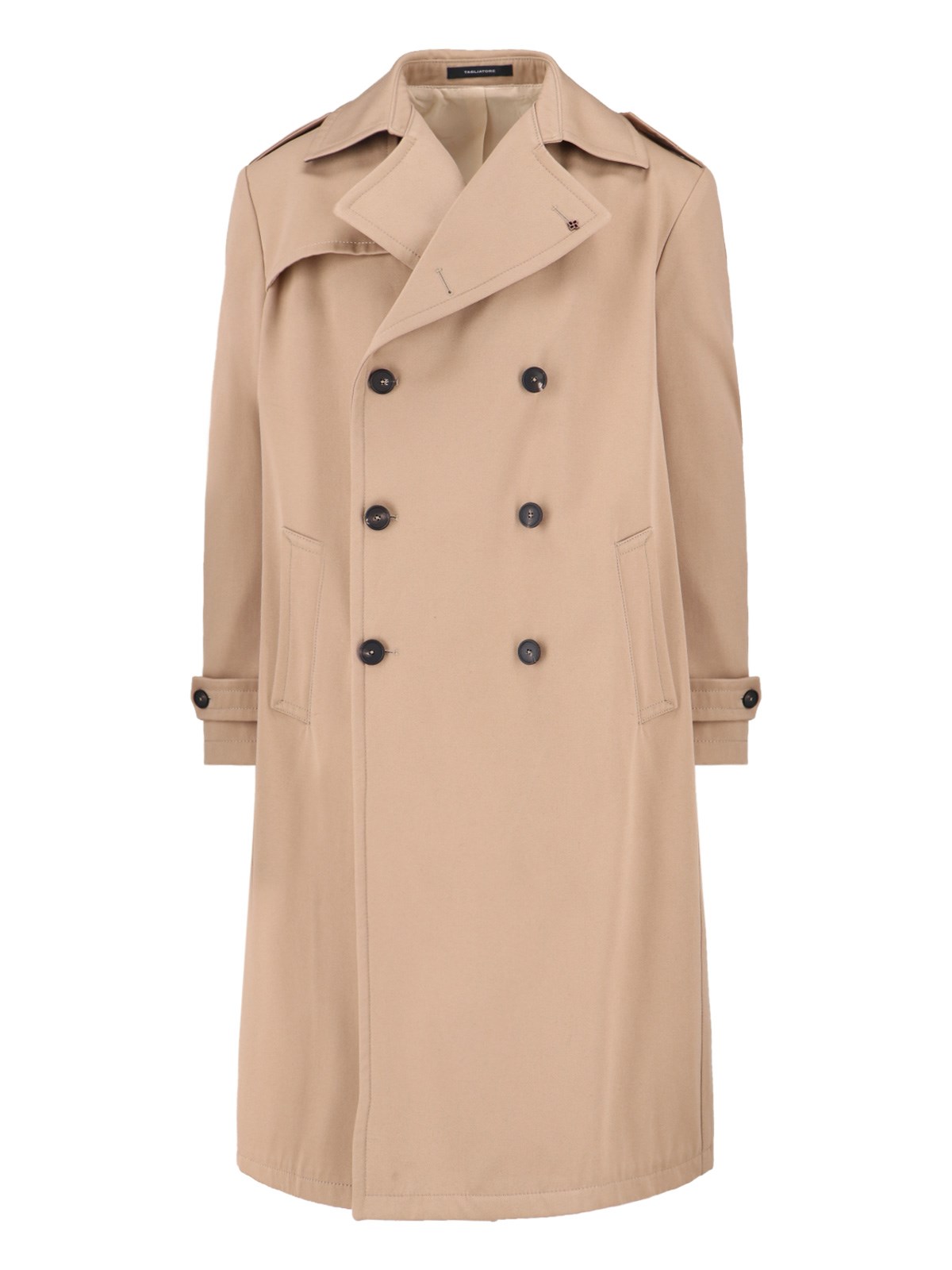 Tagliatore Double-breasted Beige Cotton Trench Coat With Adjustable Belt In Brown