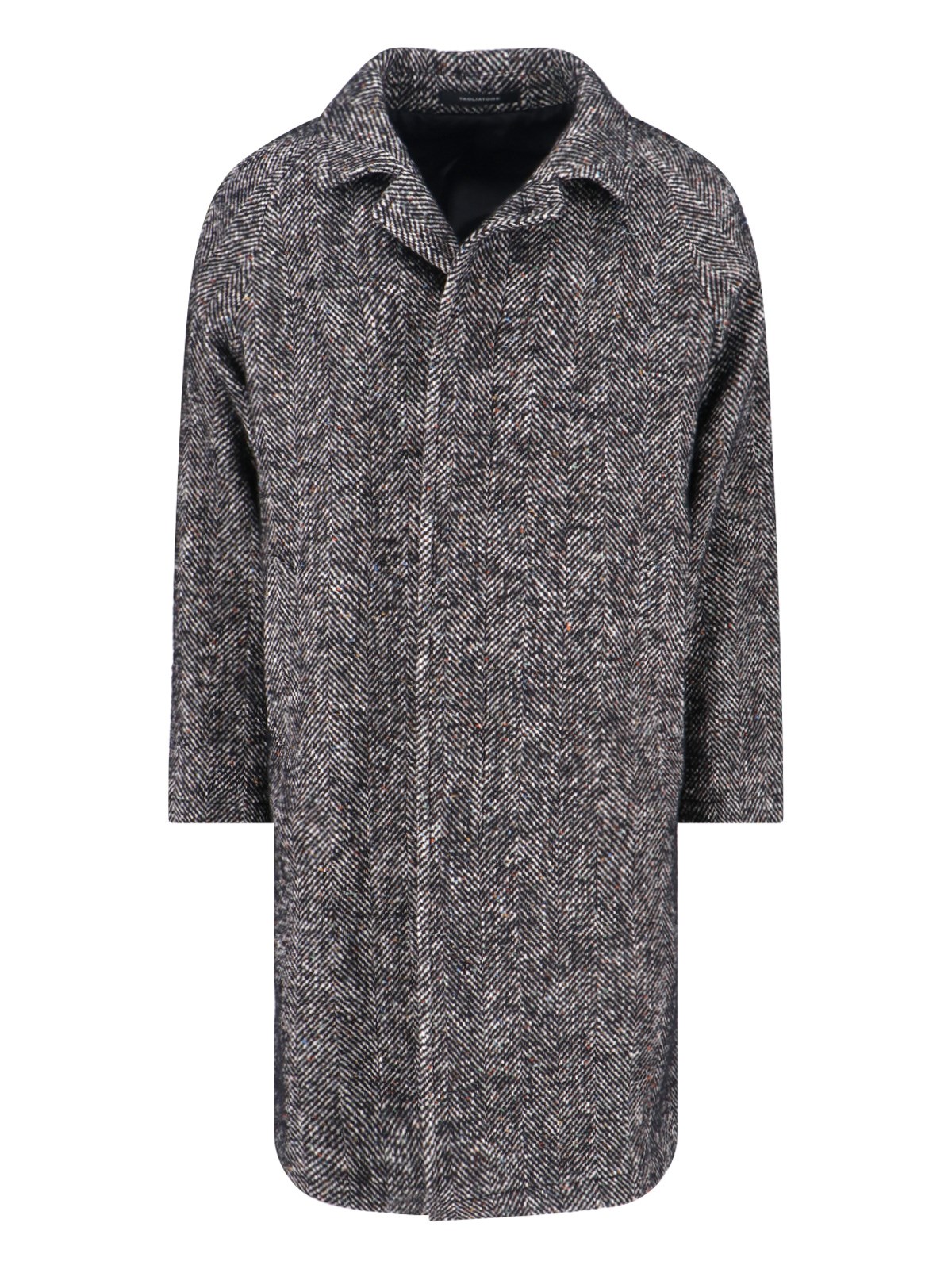 Tagliatore Multicolour Herringbone Coat With Structured Collar And Belted Waist In Gray