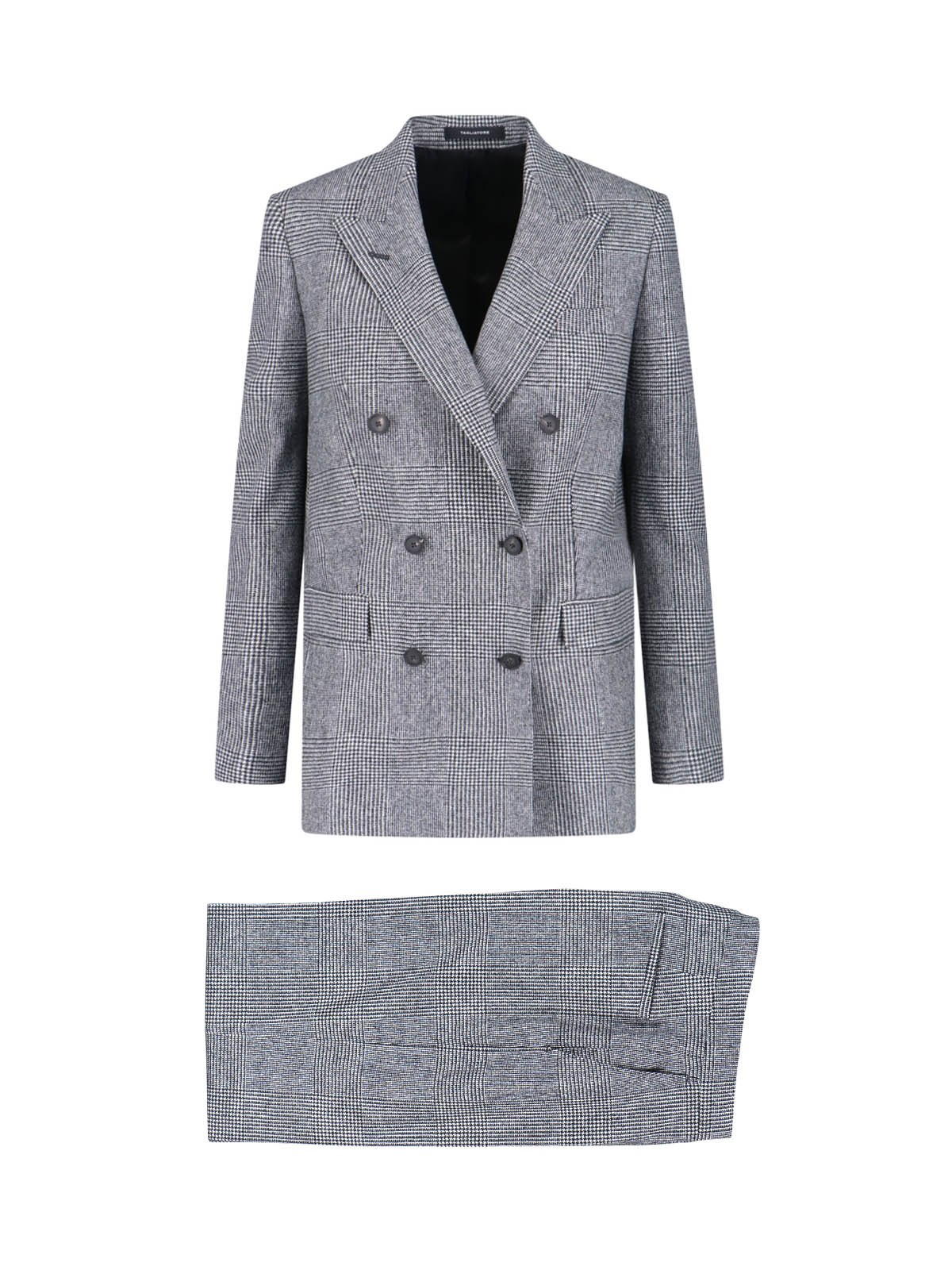 Tagliatore Houndstooth Tailored Double-breasted Blazer And Wide-leg Trousers In Gray