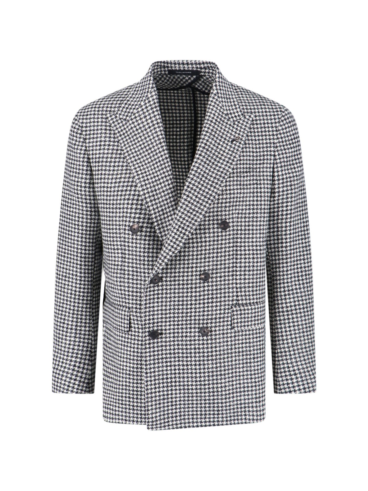 Tagliatore Double-breasted Houndstooth Blazer Button Detailing In White