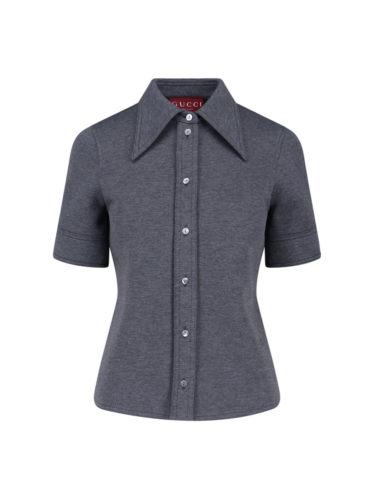 Gucci Long Sleeve Knitted Shirt Collared Neck In Gray