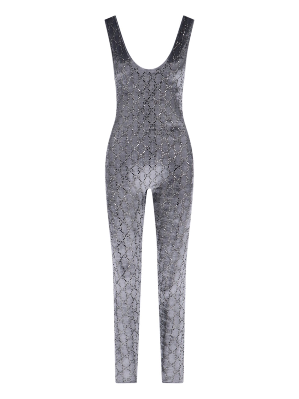 Gucci Crystal Chenille Sleeveless Jumpsuit Pattern In Gray