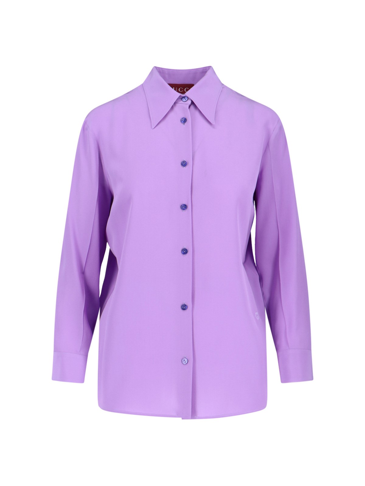 Gucci Long Sleeve Silk Shirt With Pointed Collar In Purple