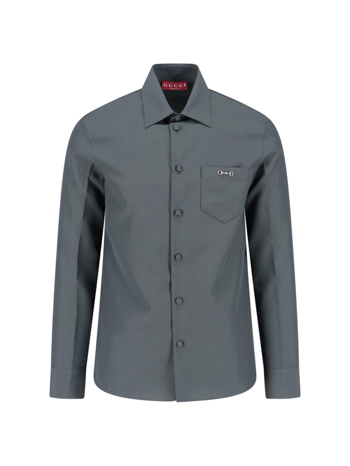Gucci Technical Fabric Shirt Featuring Horsebit Detail In Gray