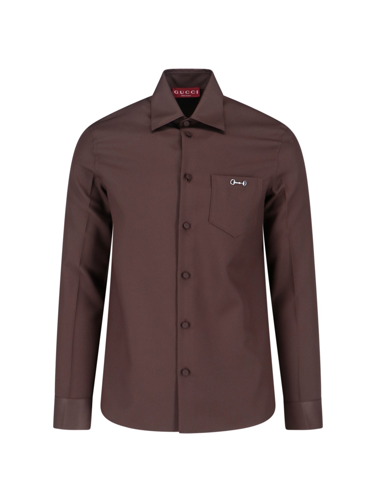 Gucci Twill Shirt With Snap Pocket And Long Sleeves In Brown