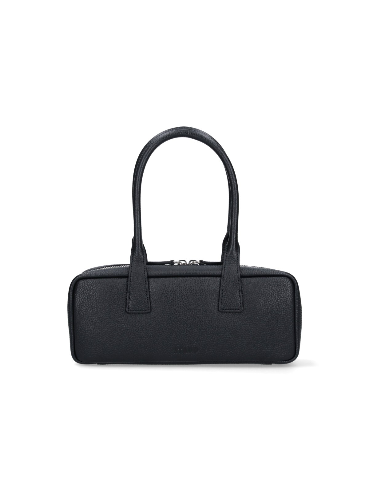 Staud Textured Black Leather Shoulder Bag With Dual Zip Closure In Black