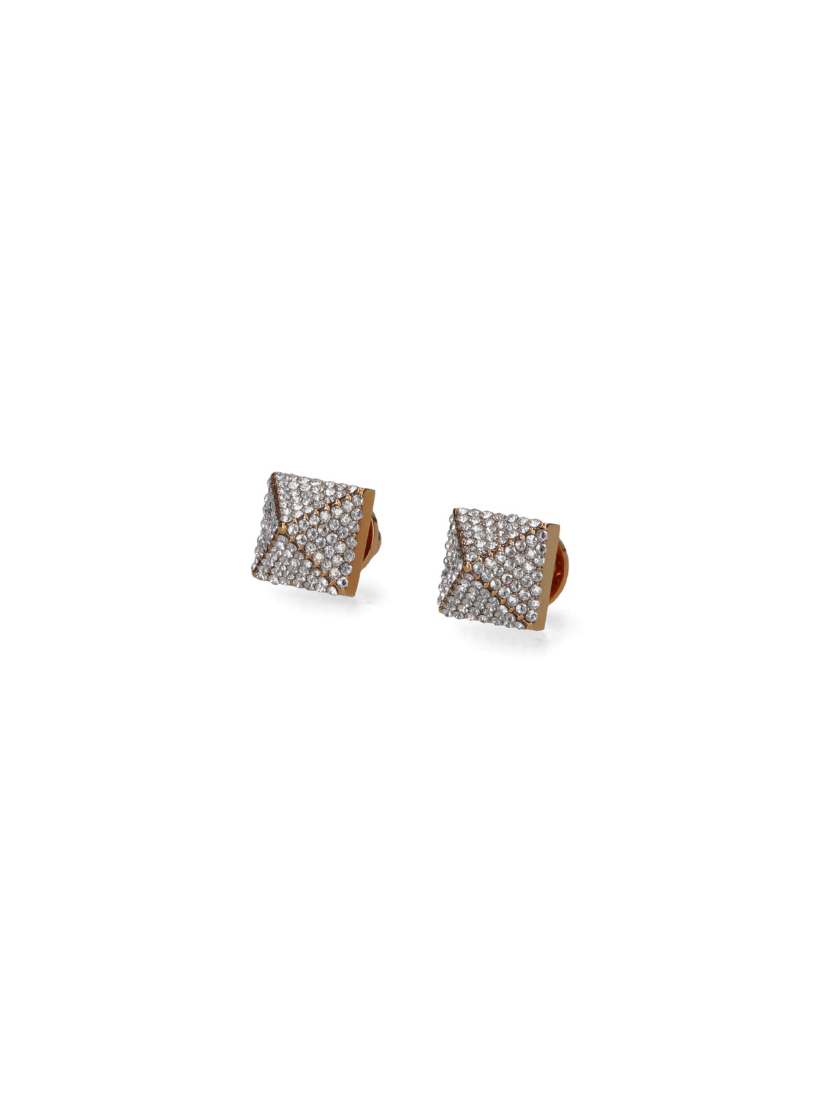 Valentino Square Crystal Stud Earrings In Gold-tone In Metallic