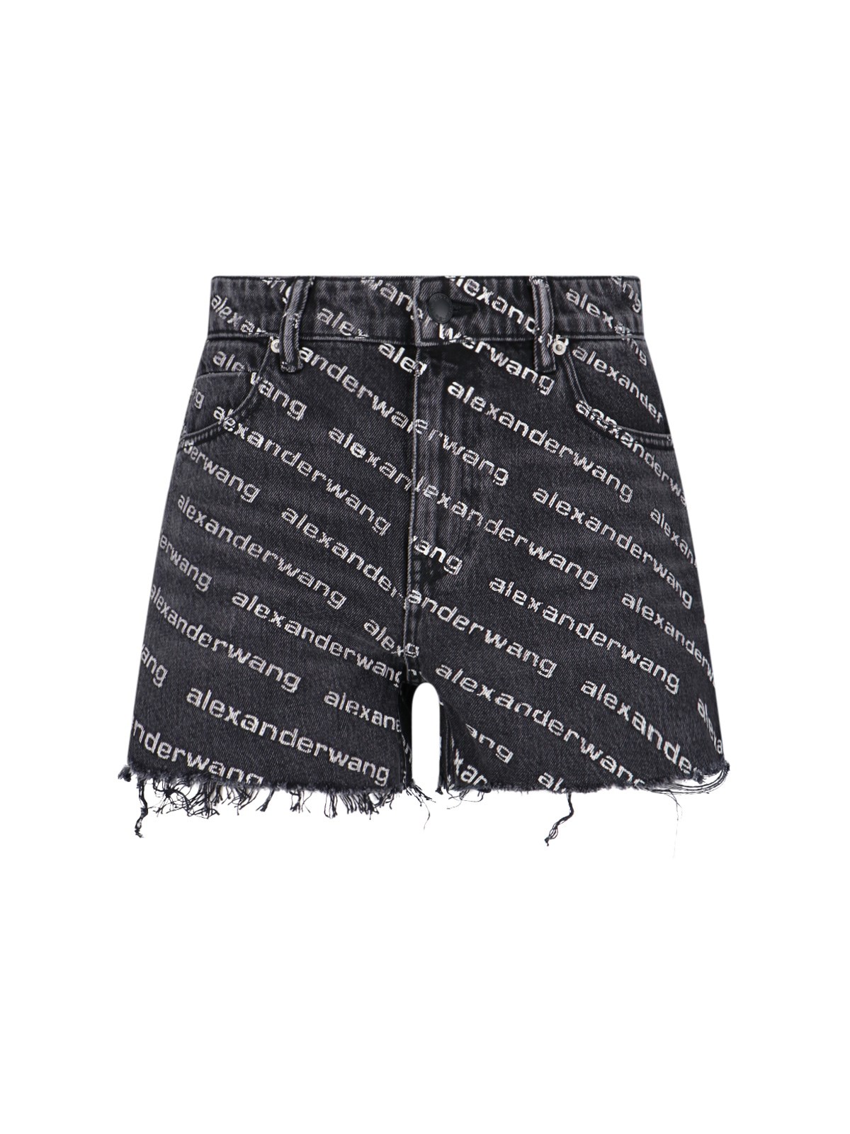 Alexander Wang Omens Grey Aged White Logo-print Bite Denim Shorts In Black