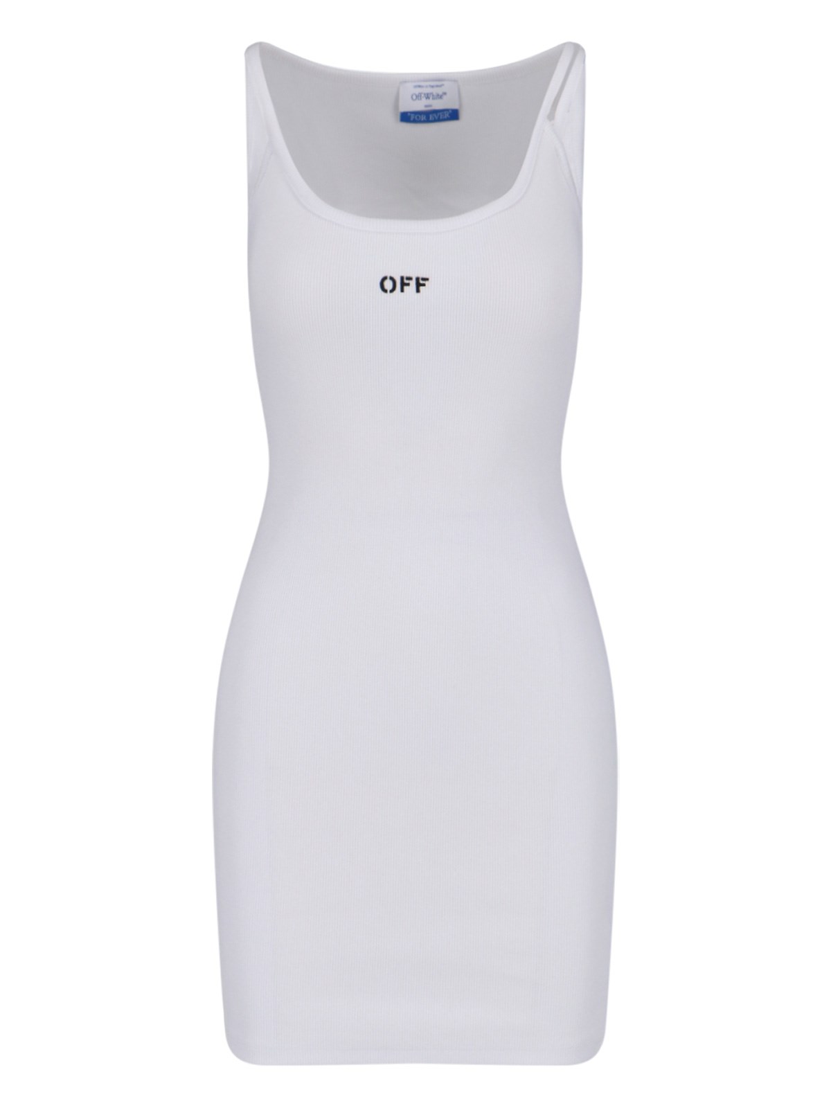 Off-white Fitted Ribbed Dress Scoop Neckline In White