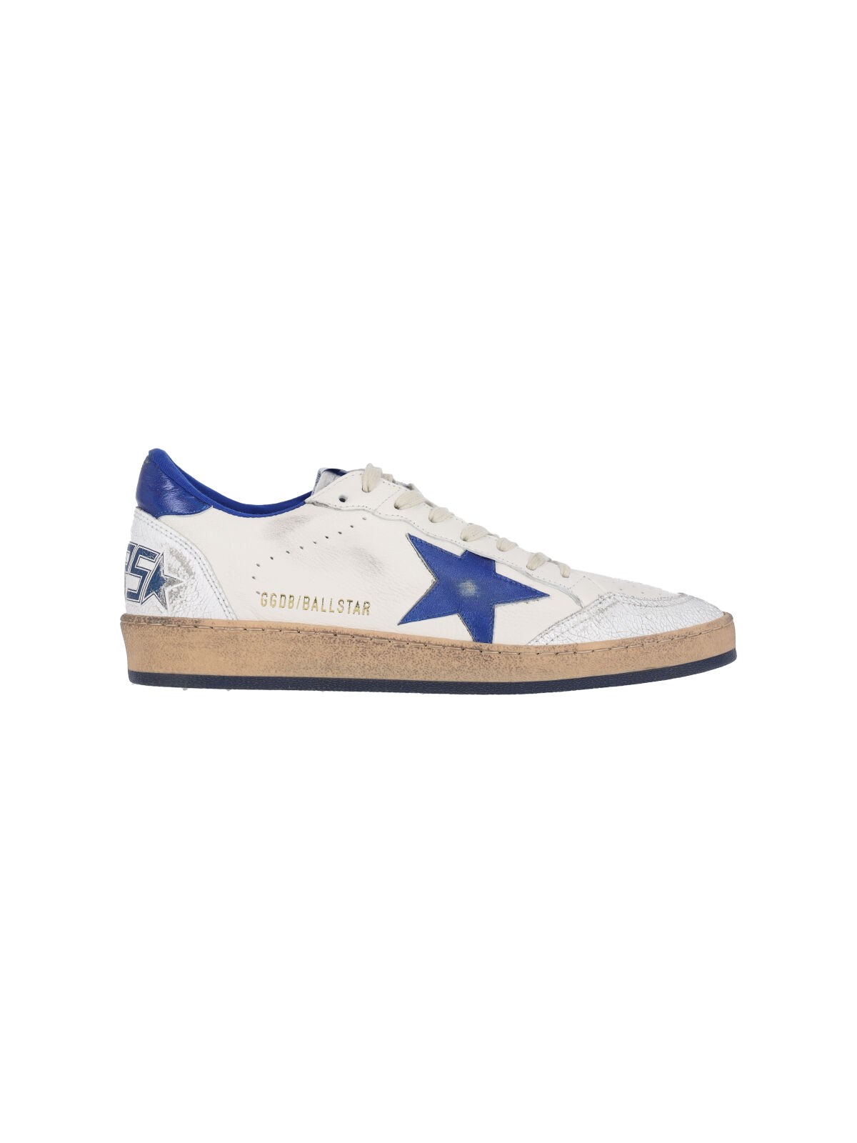 Golden Goose Ball Star Sneakers In White Nappa Leather With Light Blue Laminated Leather Star And Heel Tab In White