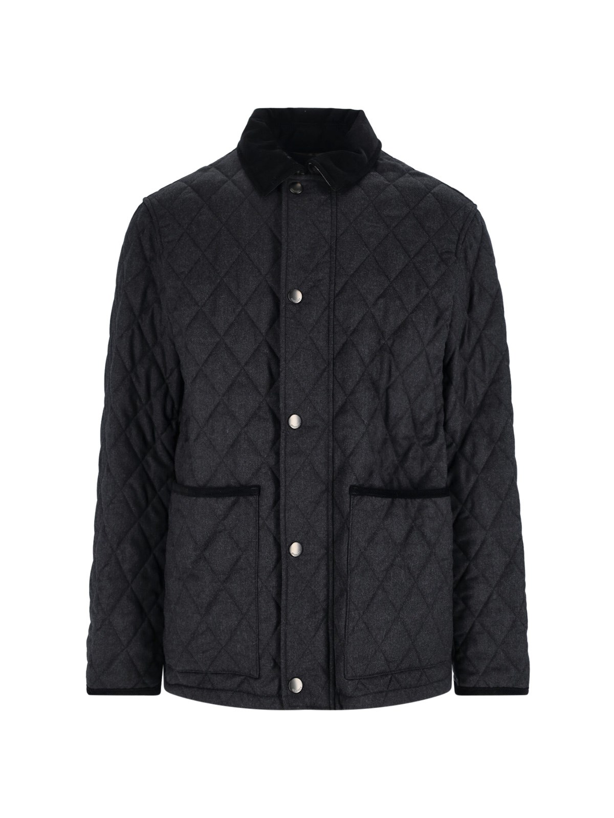 Burberry Diamond Quilted Jacket With Corduroy Collar In Gray