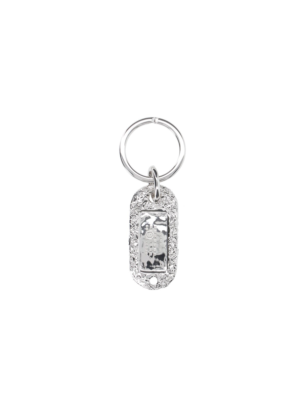 Mm6 Maison Margiela Round Keyring With Textured Surface And Engraving In Silver