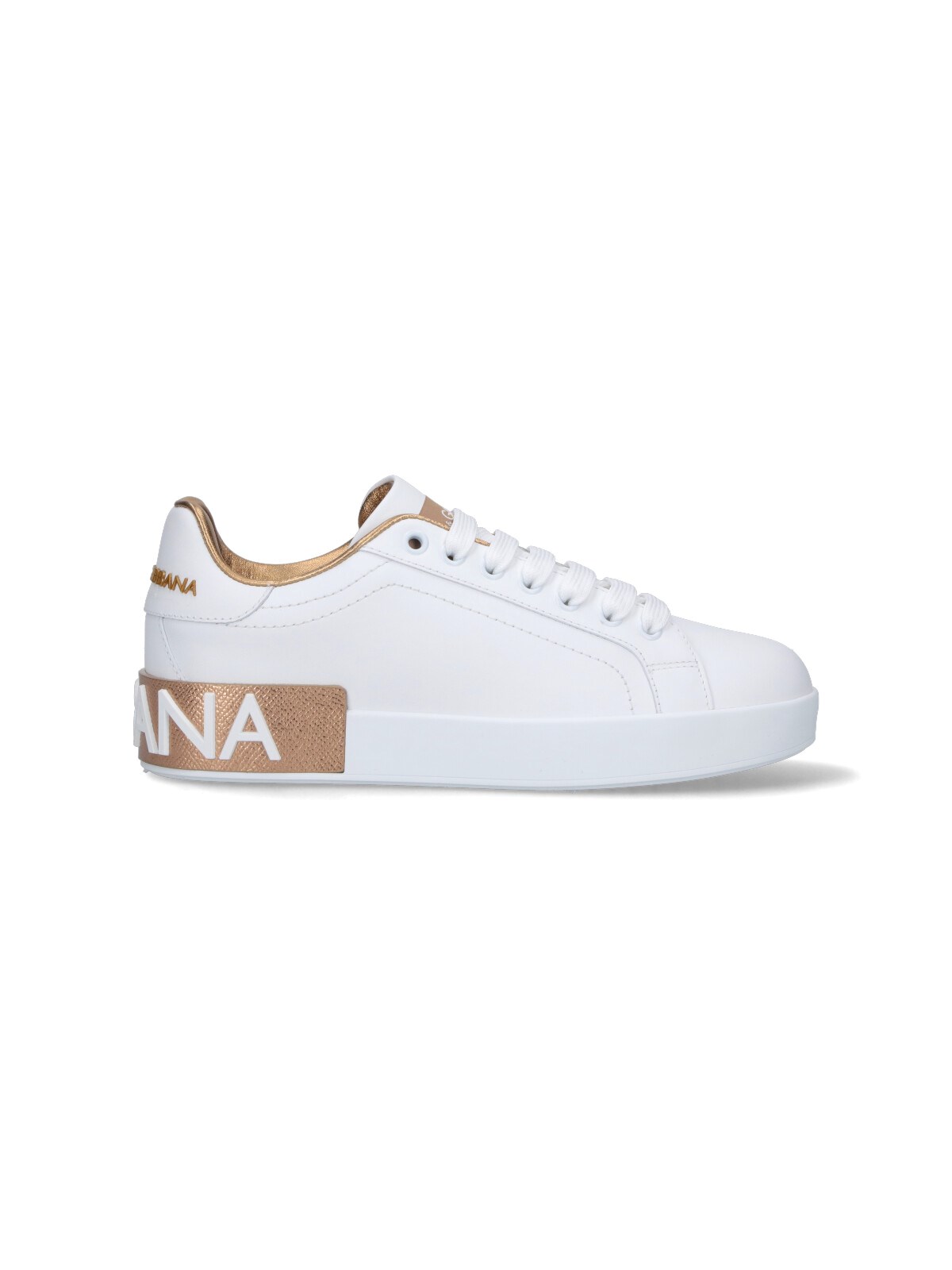 Dolce & Gabbana Portofino Leather Sneakers In White
