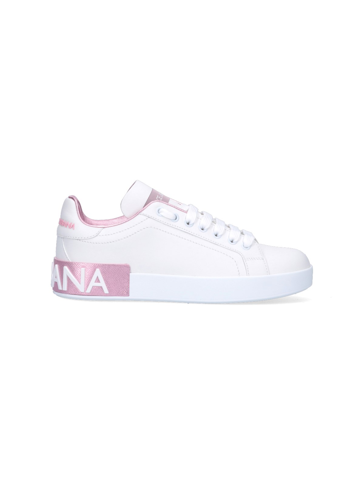 Dolce & Gabbana Portofino Leather Sneakers In White And Pink In White