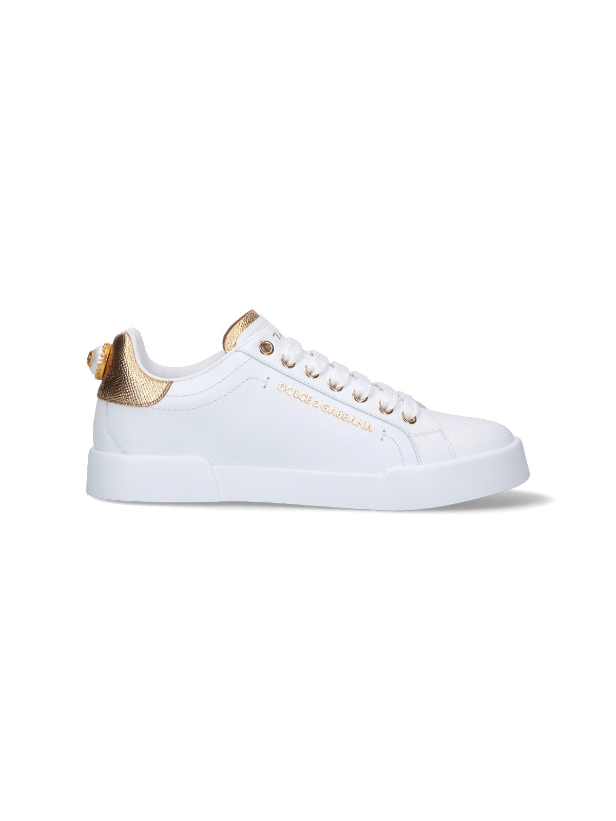 Dolce & Gabbana Sneakers Portofino In Pelle Bianca E Oro Dolce E Gabbana In White