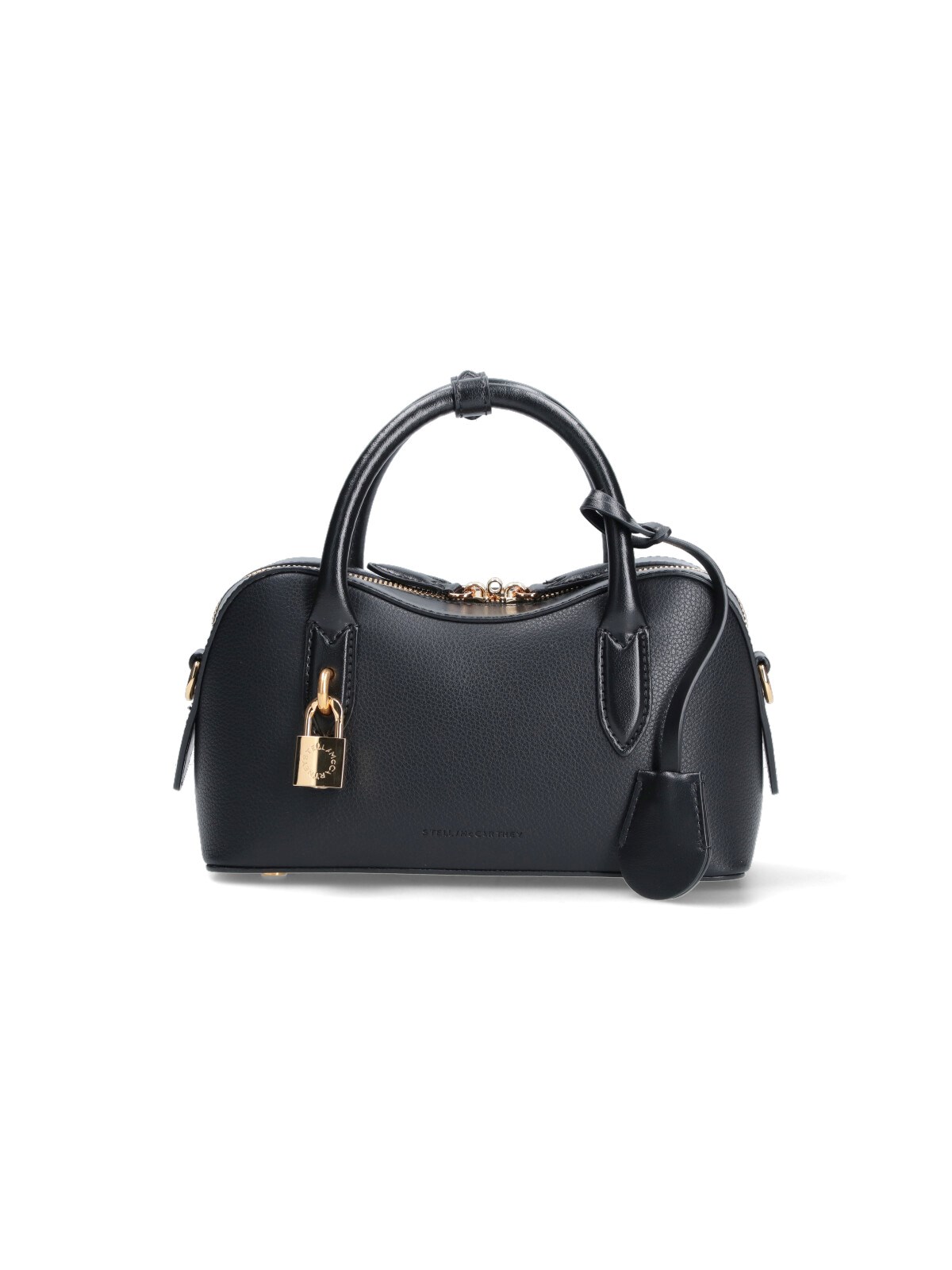 Stella Mccartney Ryder Black Small Handbag With Two Top Handles And Front Padlock Detail With Logo In Ecoleather Woma In Black