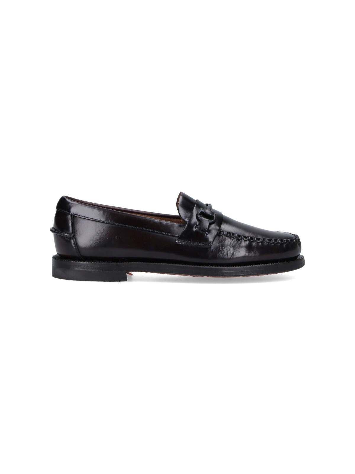 Sebago Polished Leather Moccasin Flats With Decorative Strap In Brown