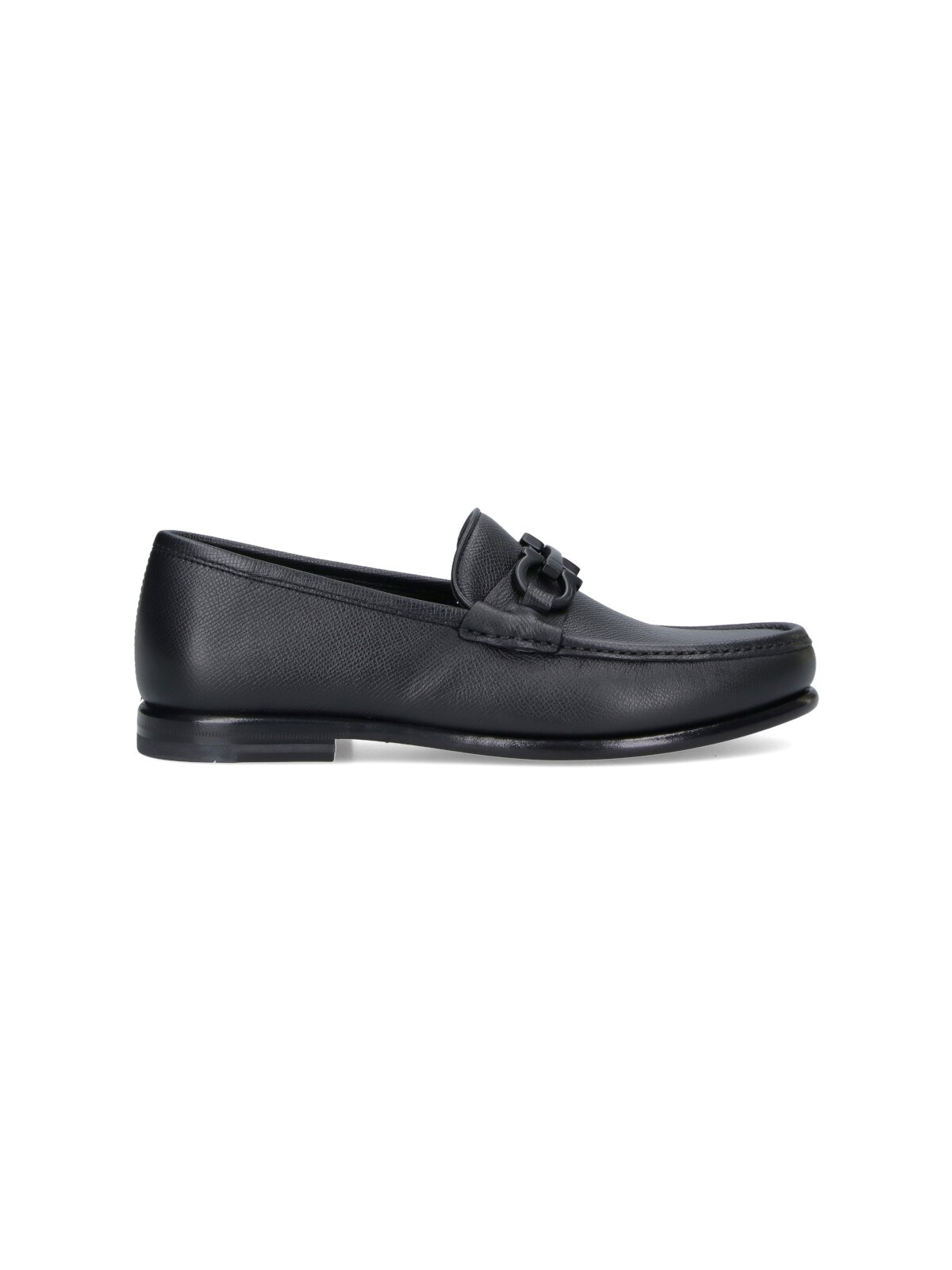 Ferragamo Black Leather Loafers With Tone-on-tone Logo Buckle In Black
