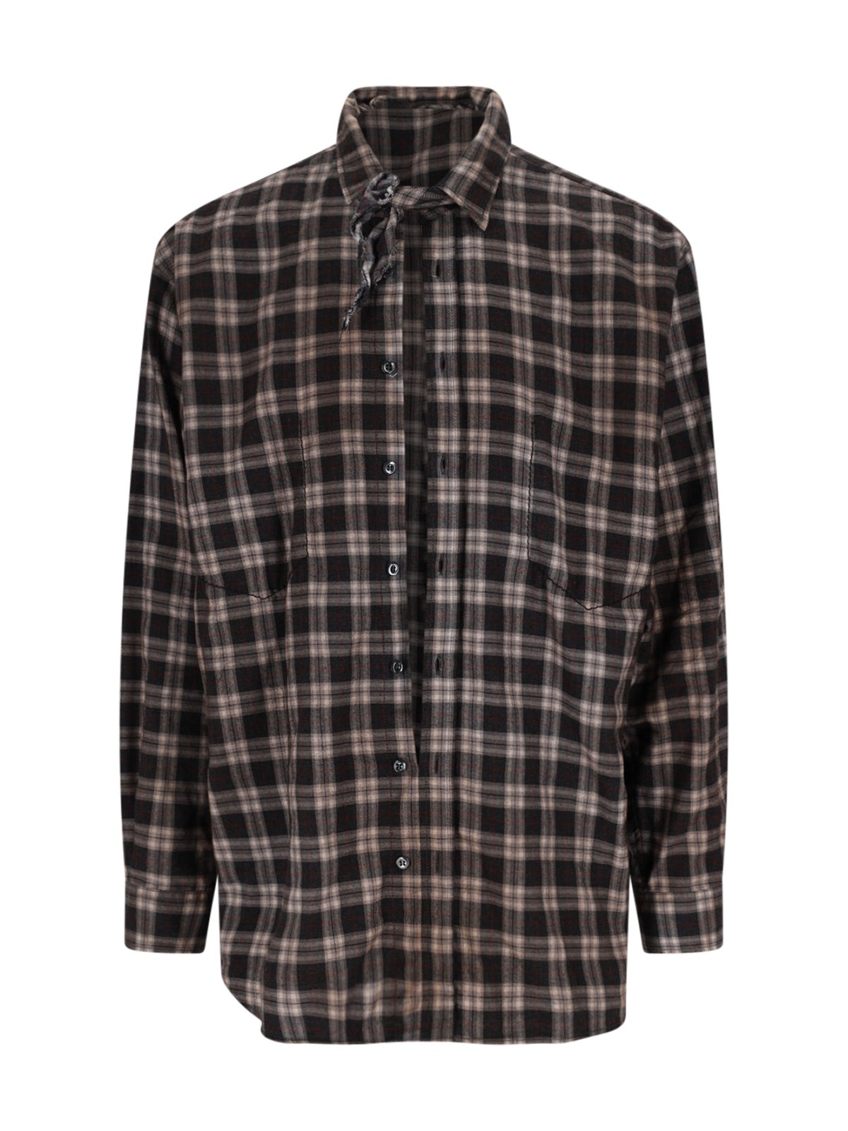 Dsquared2 D2 X Magliano Brown Shirt With Tie Detail On The Front And All-over Check Motif In Cotton Man In Brown